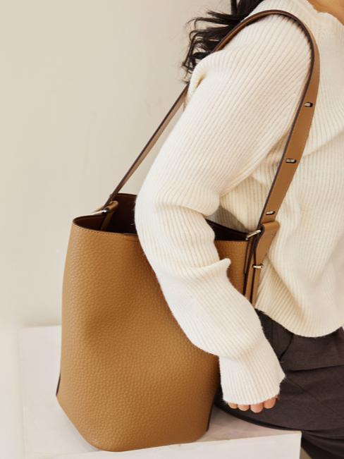 Adjustable Soft Leather Bucket Bag