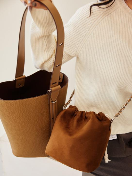 Adjustable Soft Leather Bucket Bag