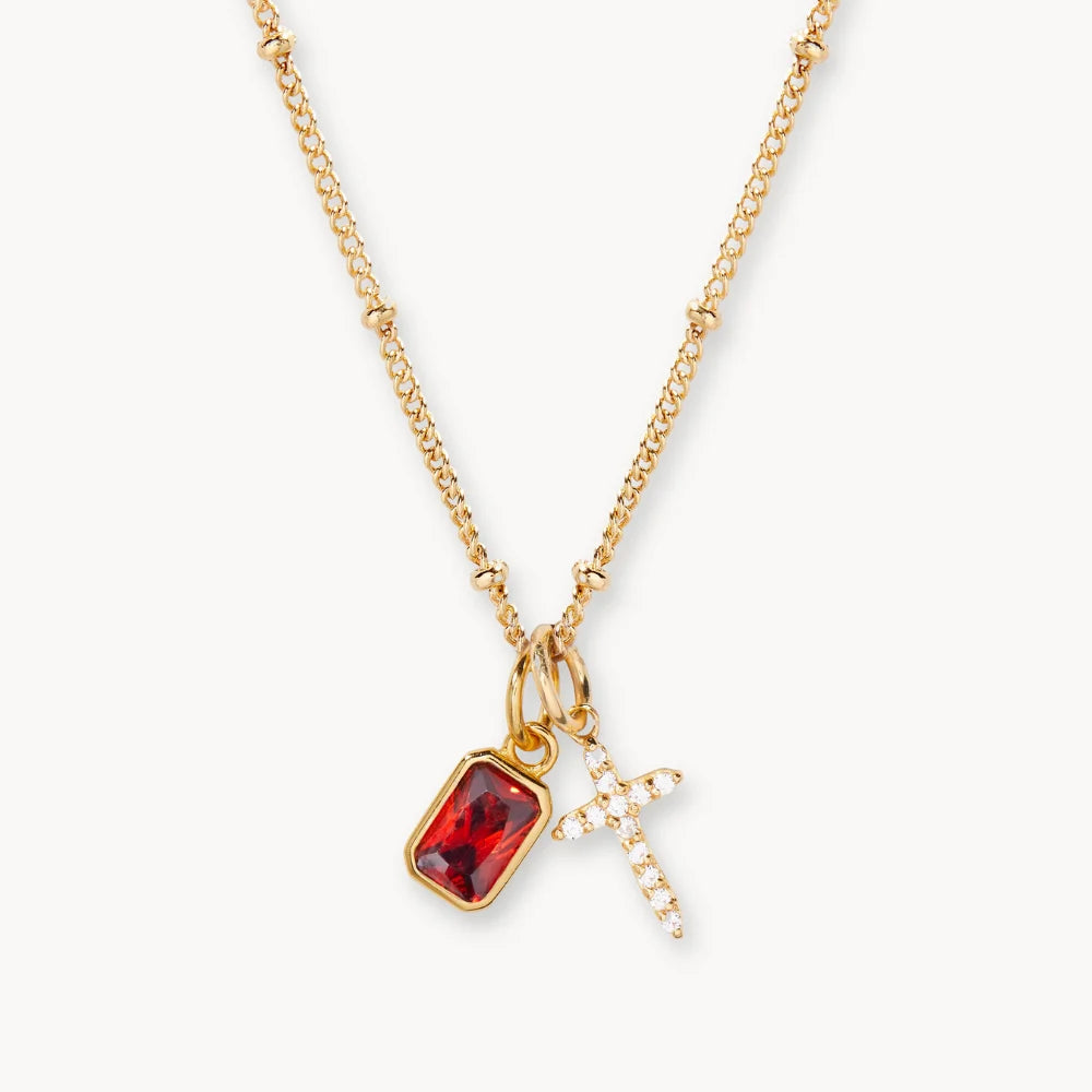 Birthstone Cross Pendant Necklace