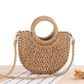 Retro Coin Buckle Handbag: Woven Cotton Rope with Round Rattan Handle and Diamond Cut Design