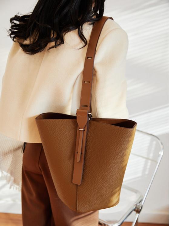 Adjustable Soft Leather Bucket Bag