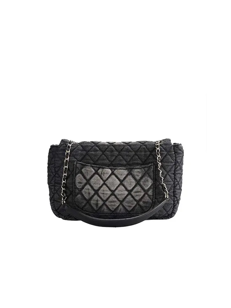 Quilted Chain Crossbody Bag in Washed Denim