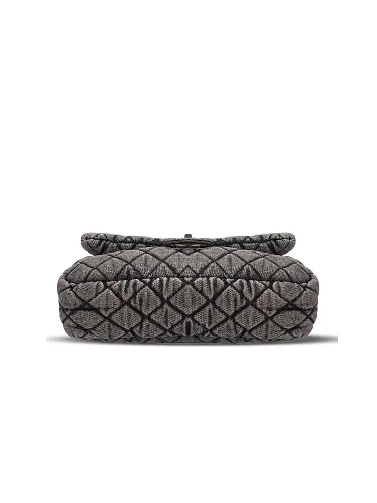 Quilted Chain Shoulder Bag in Washed Denim