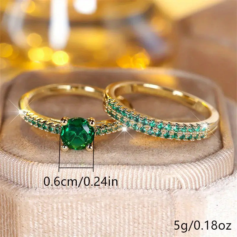 Gold Set of Serena Emerald Duo Rings