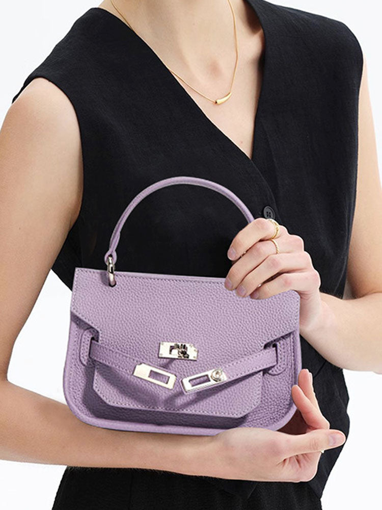 Double Buckle Metal Handheld Kelly Bag