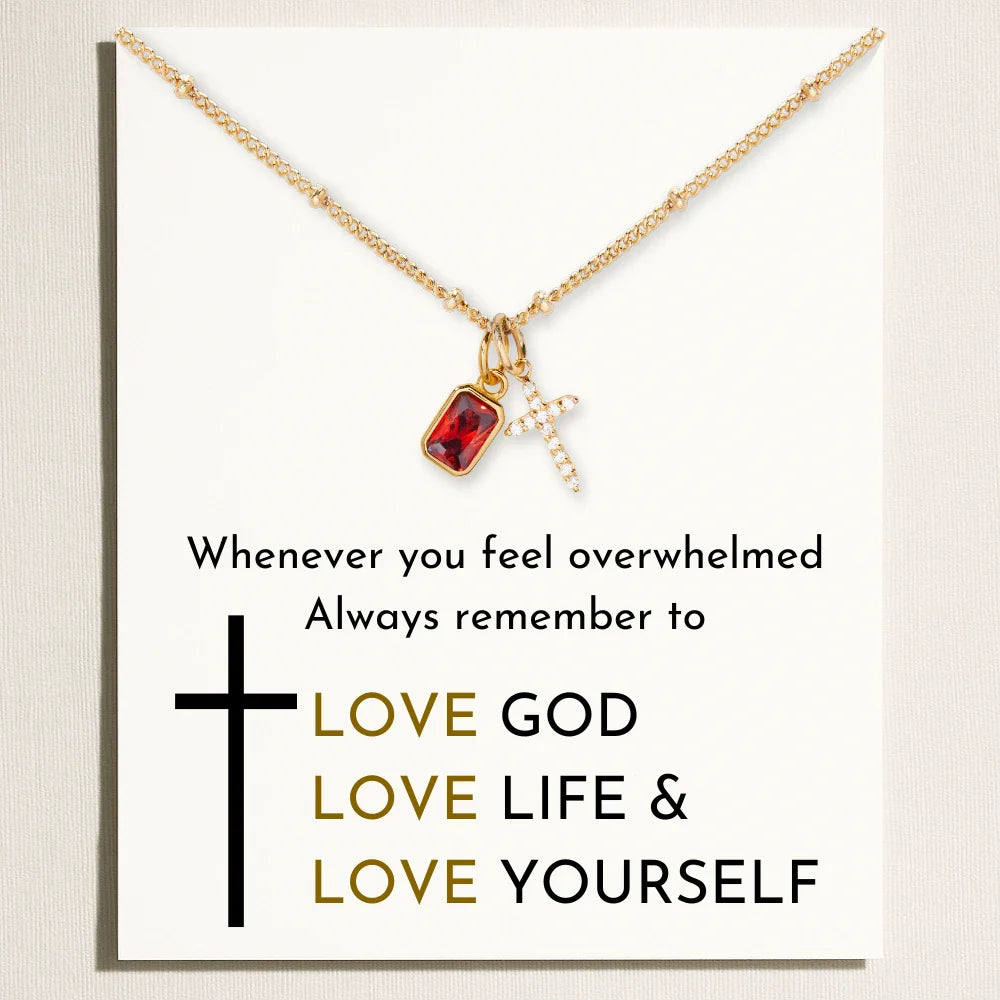 Birthstone Cross Pendant Necklace