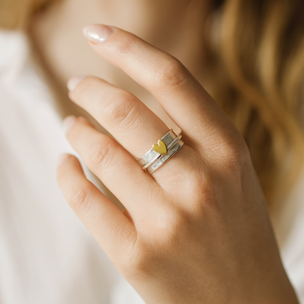 Vintage Gold Heart Silver Ring