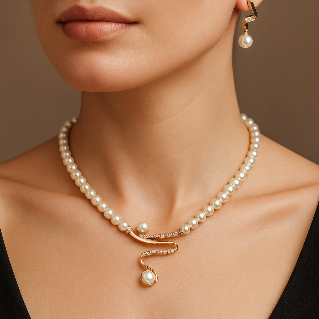 Fabienne – Elegant Natural Pearl Necklace and Earring Set