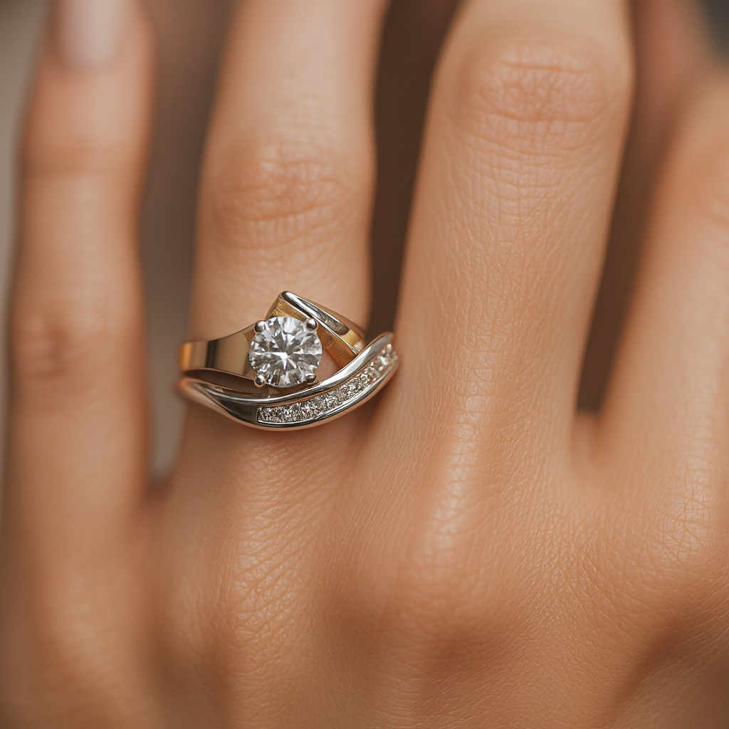 Carlotta – Vintage Gold and Silver Irregular Ring with Zirconia