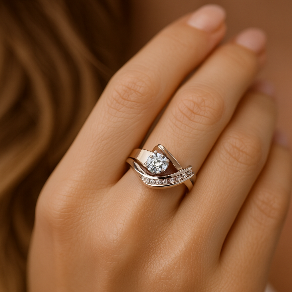 Carlotta – Vintage Gold and Silver Irregular Ring with Zirconia