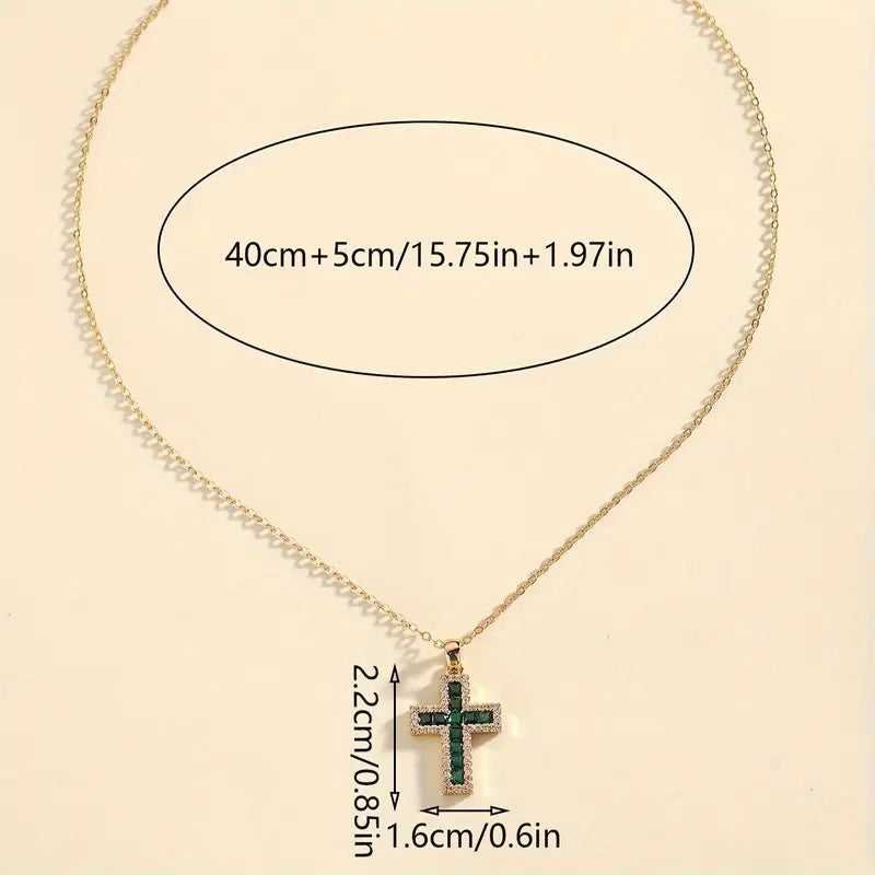 Gold Necklace with Solene Emerald Cross Pendant