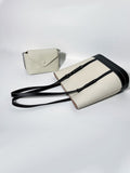 Color-Blocked Leather Tote Bag with Single Shoulder Strap