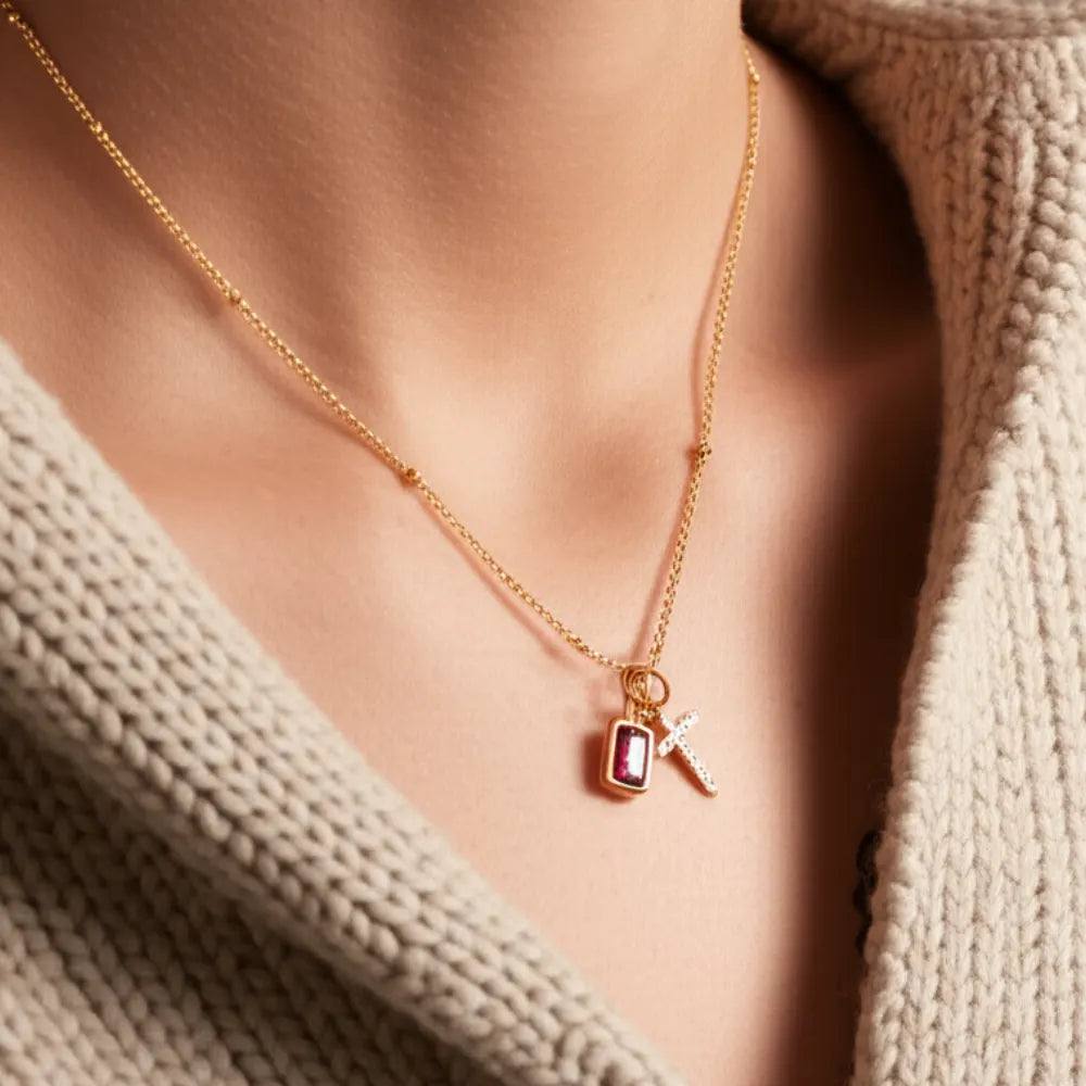 Birthstone Cross Pendant Necklace