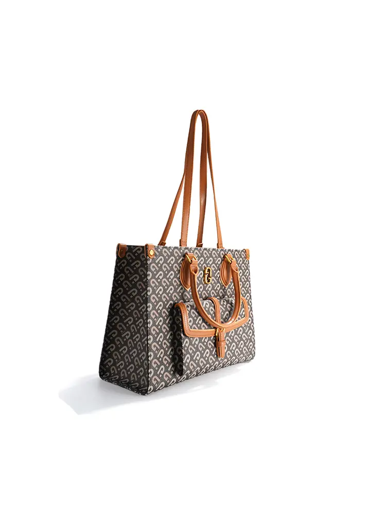 Spacious Letter-Print Underarm Tote Bag