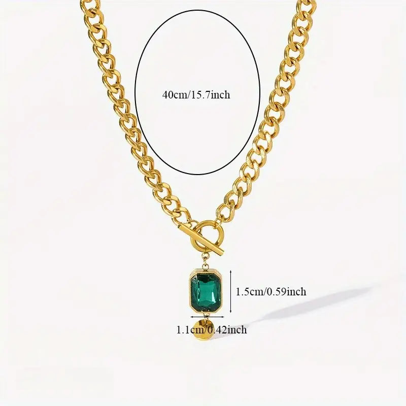 Emerald Gold Pendant Necklace with Chunky Chain