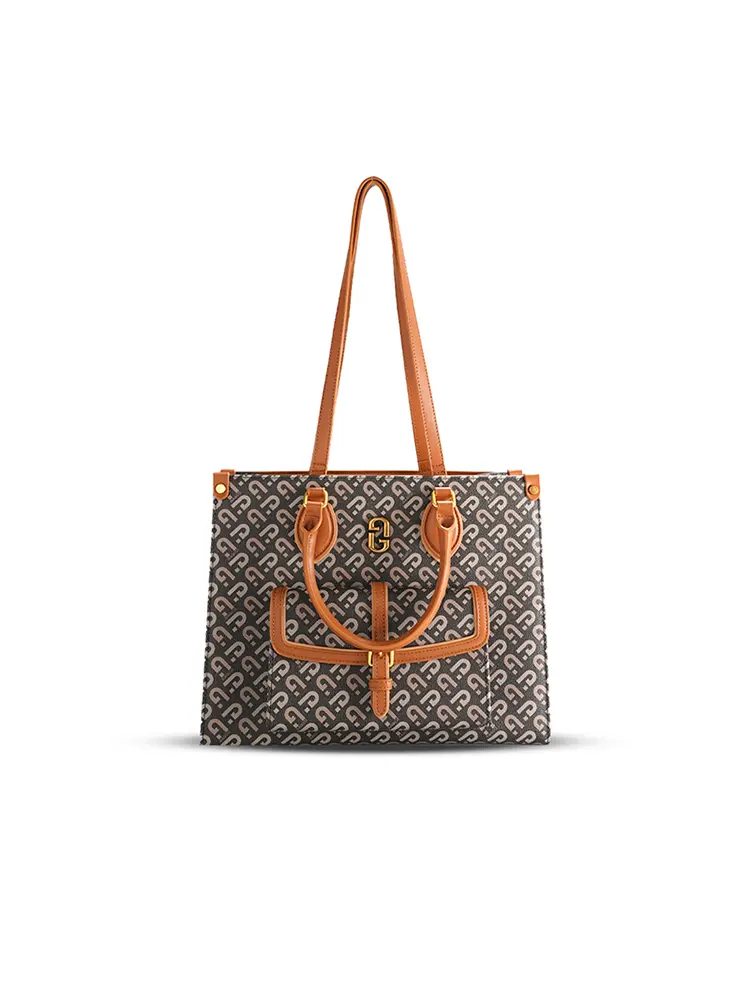 Spacious Letter-Print Underarm Tote Bag