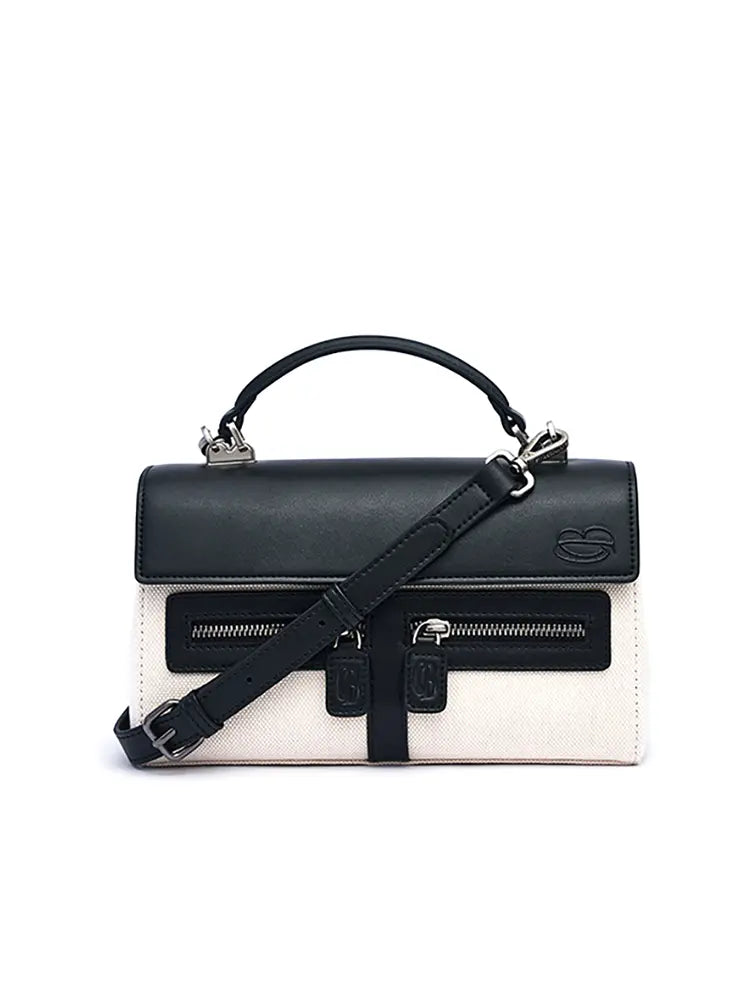 Fresh Pebbled Leather and Canvas Crossbody Shoulder Tote