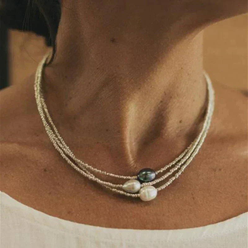 Helene – Elegant Multi-Strand Pearl Necklace in Serene Natural Hues
