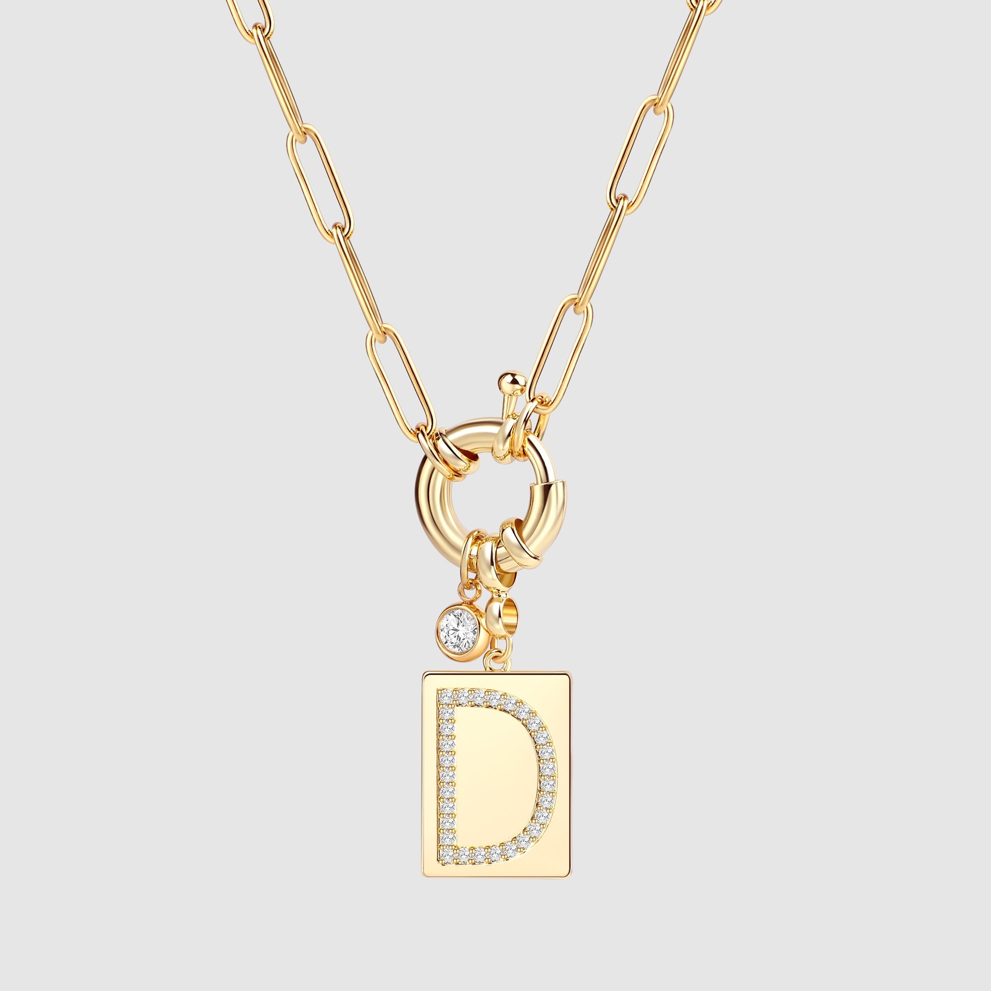 Pave Initial Pendant Necklace with Paperclip Chain