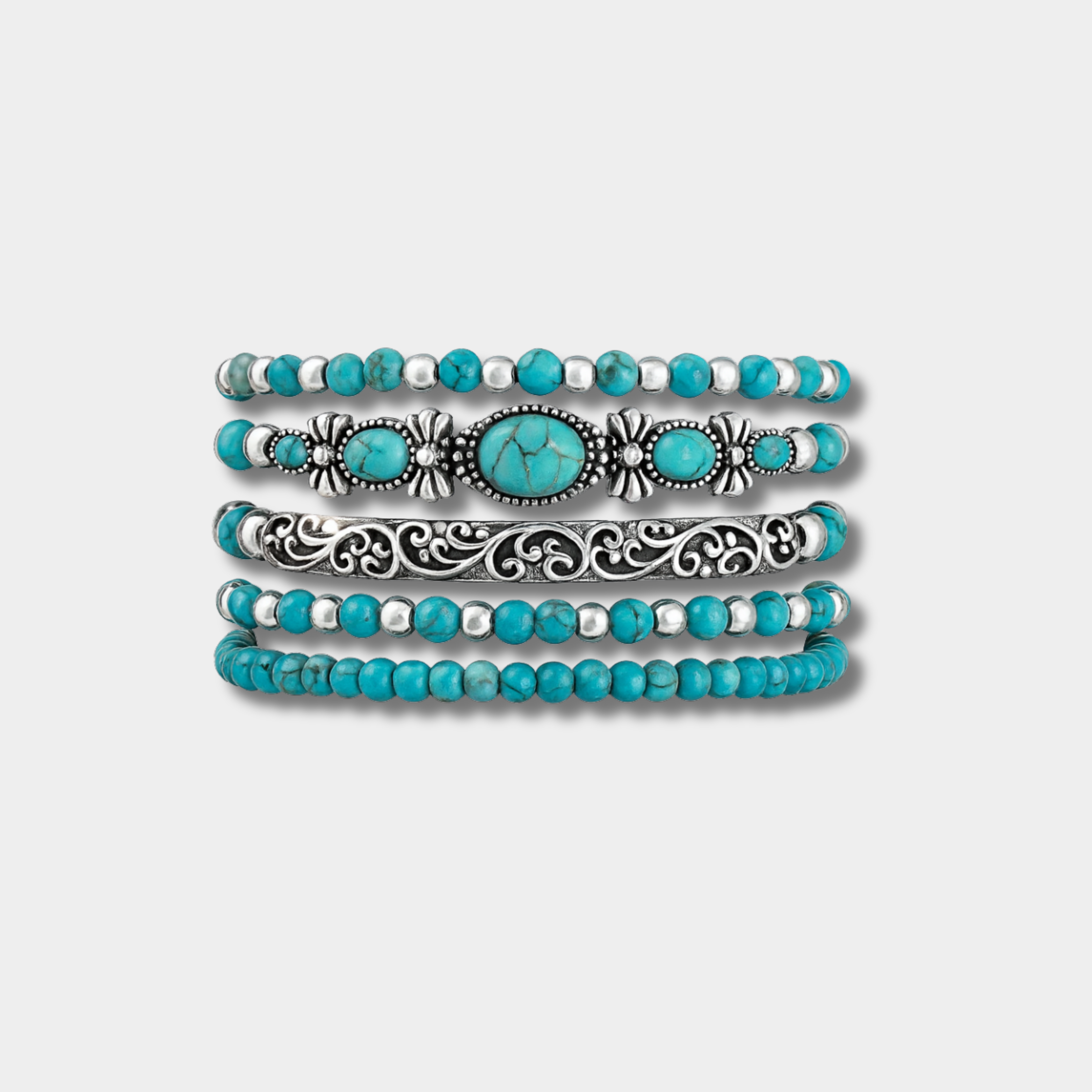 Caroline – Bohemian Bracelet Set Featuring Turquoise Beads