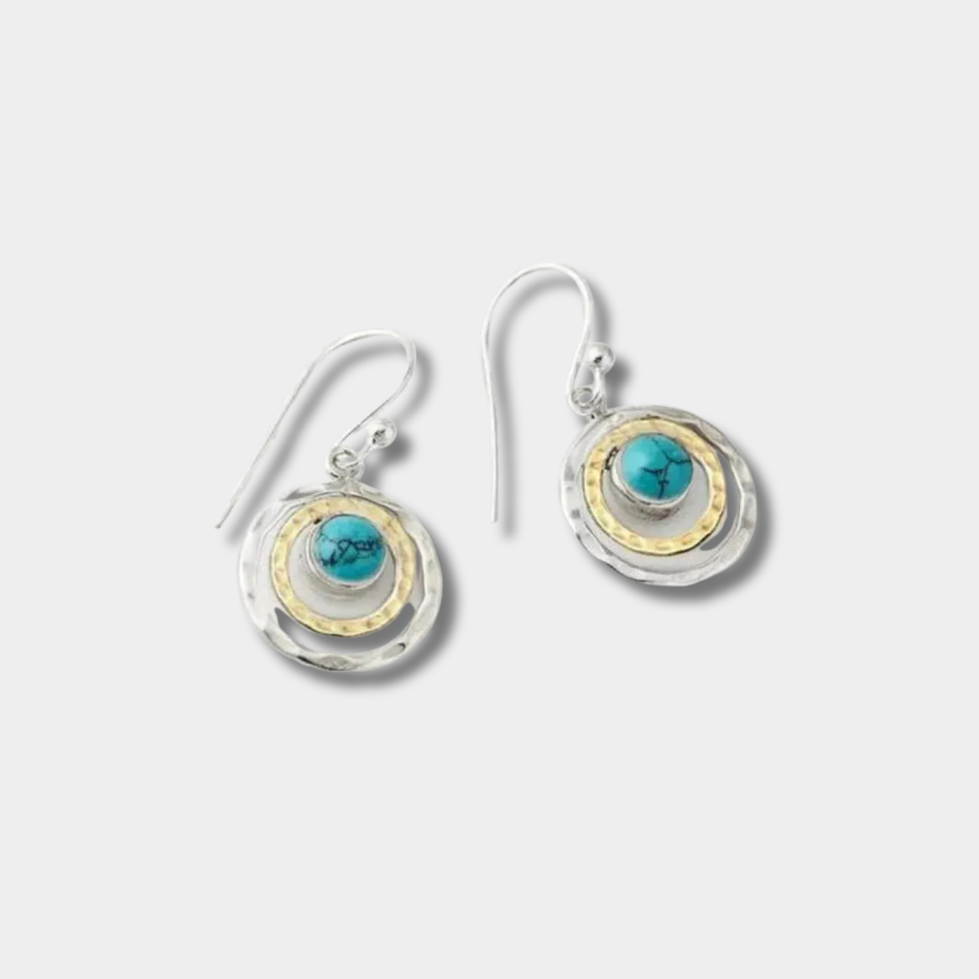 Anna-Sophie Boho Saturn Earrings Featuring Turquoise Stone in Silver and Gold