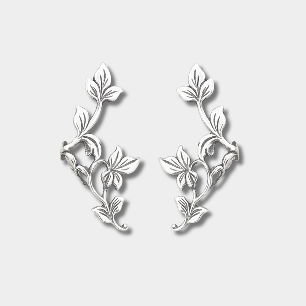 Michaela – Leaf-Shaped Vintage Silver Earrings
