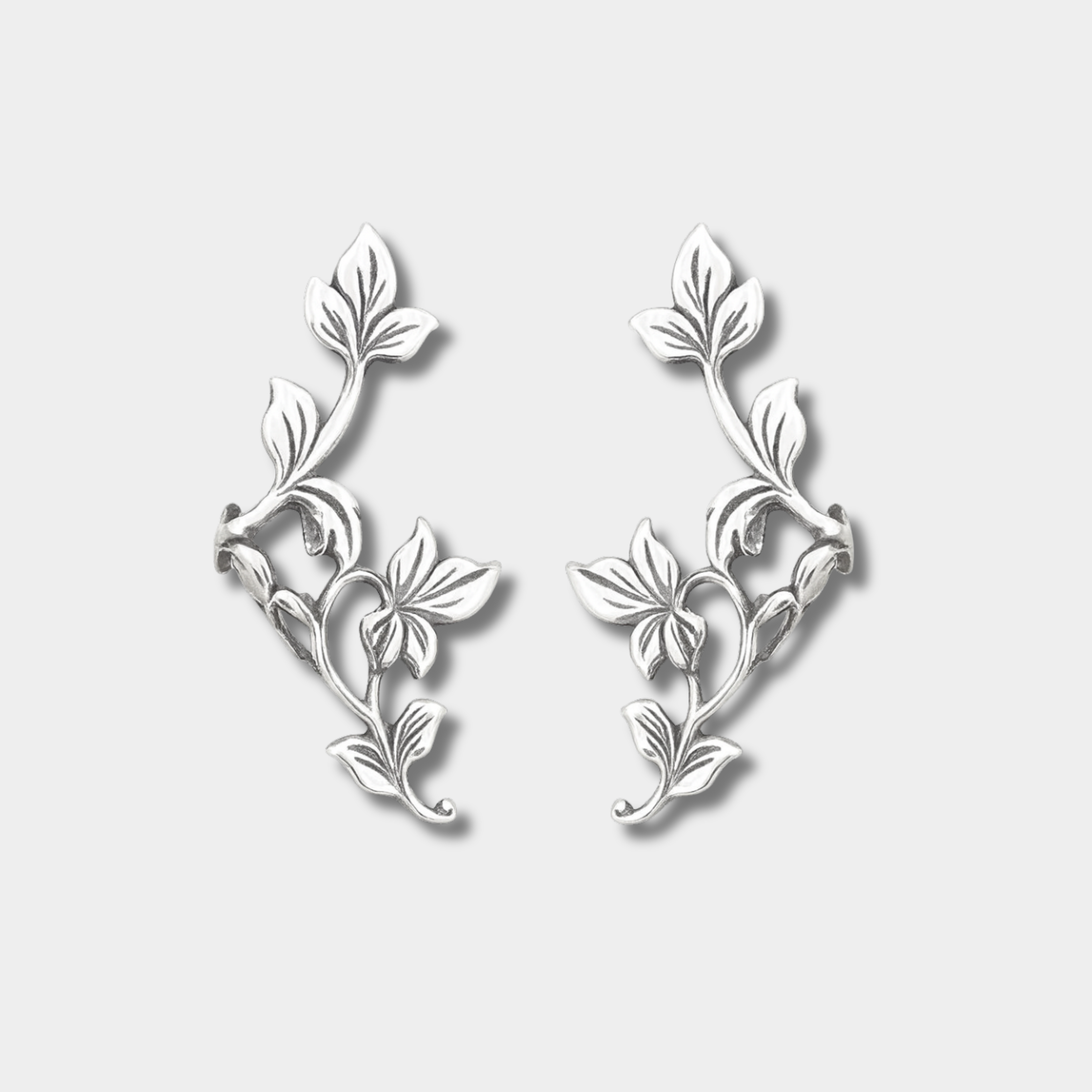 Michaela – Leaf-Shaped Vintage Silver Earrings
