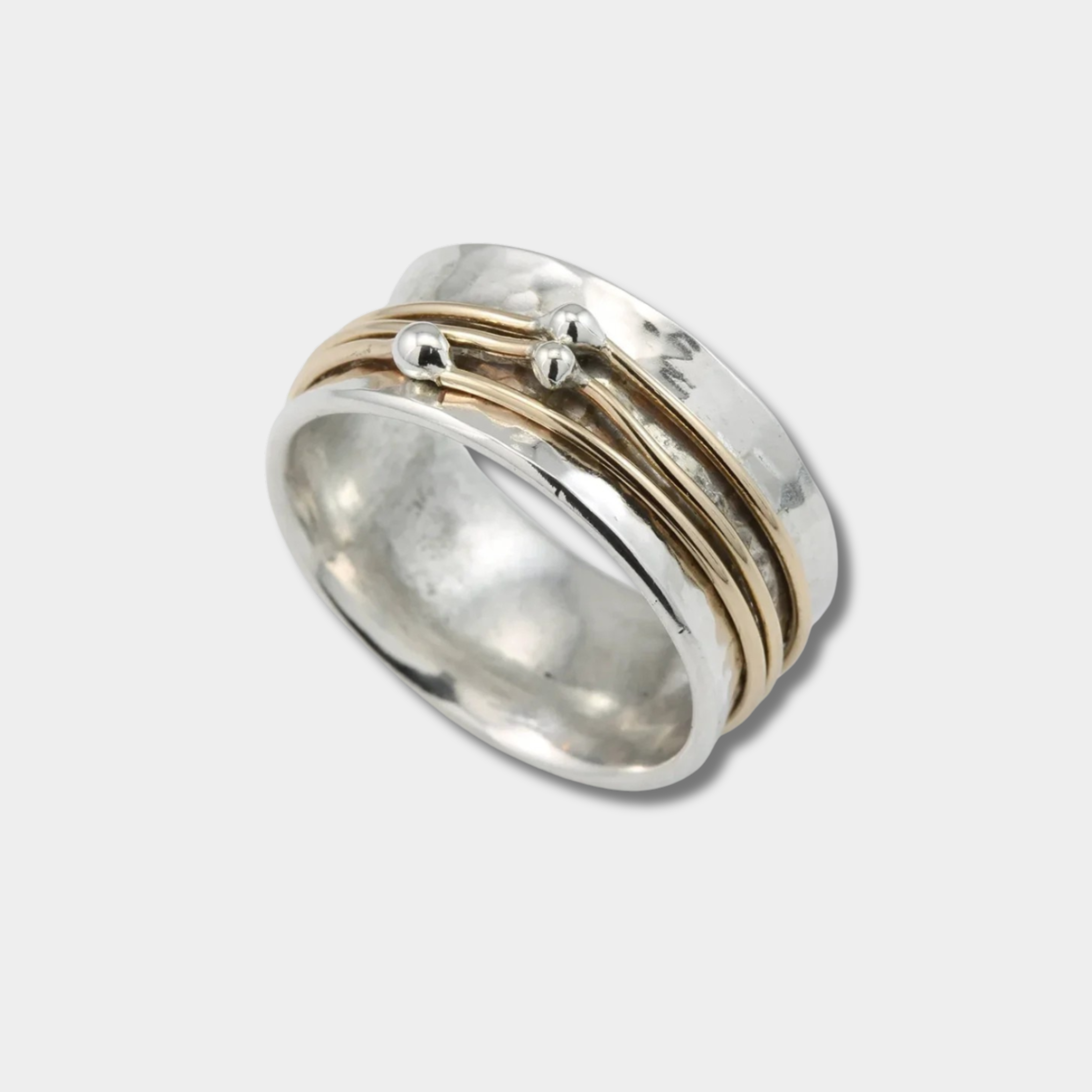 Marlene – Wide Hammered Ring with Elegant Gold Accents