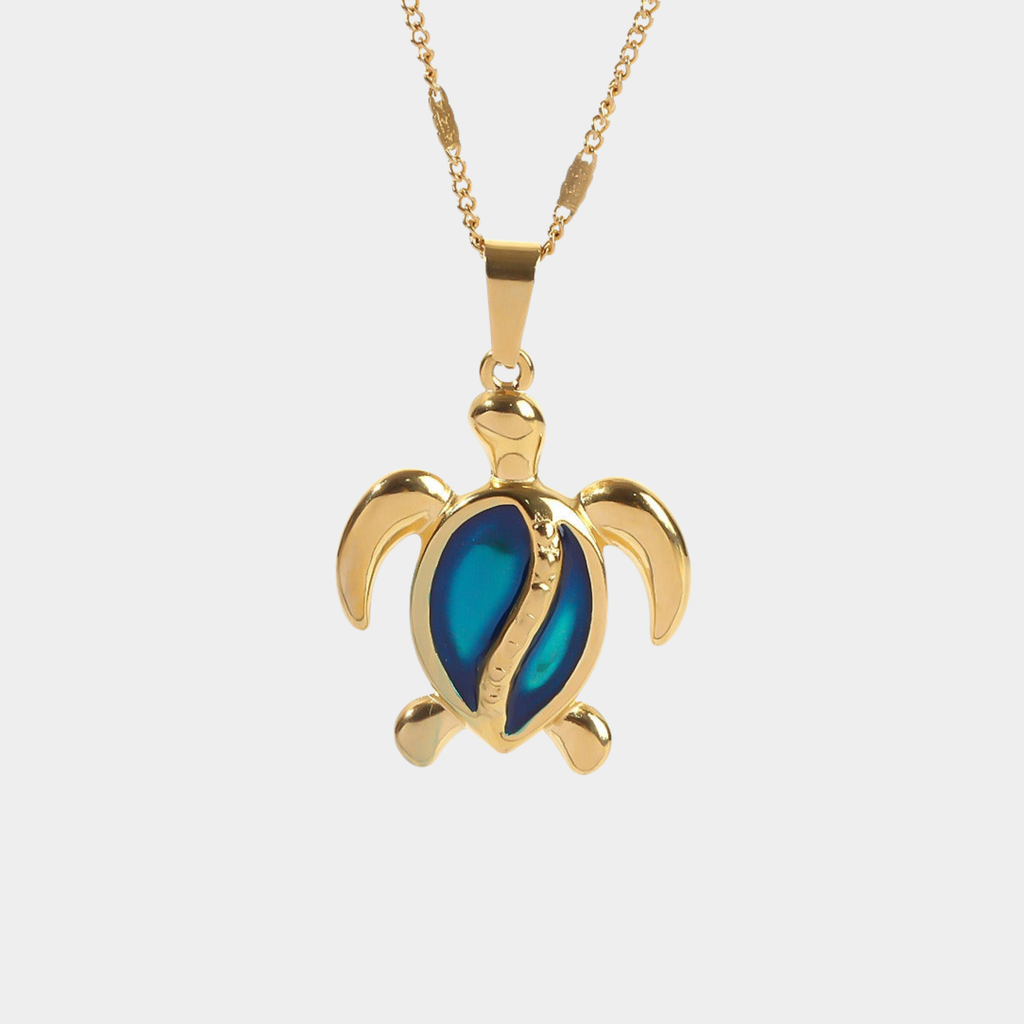 Chantal – Turtle-Shaped Gold Necklace with Blue Opal Accent