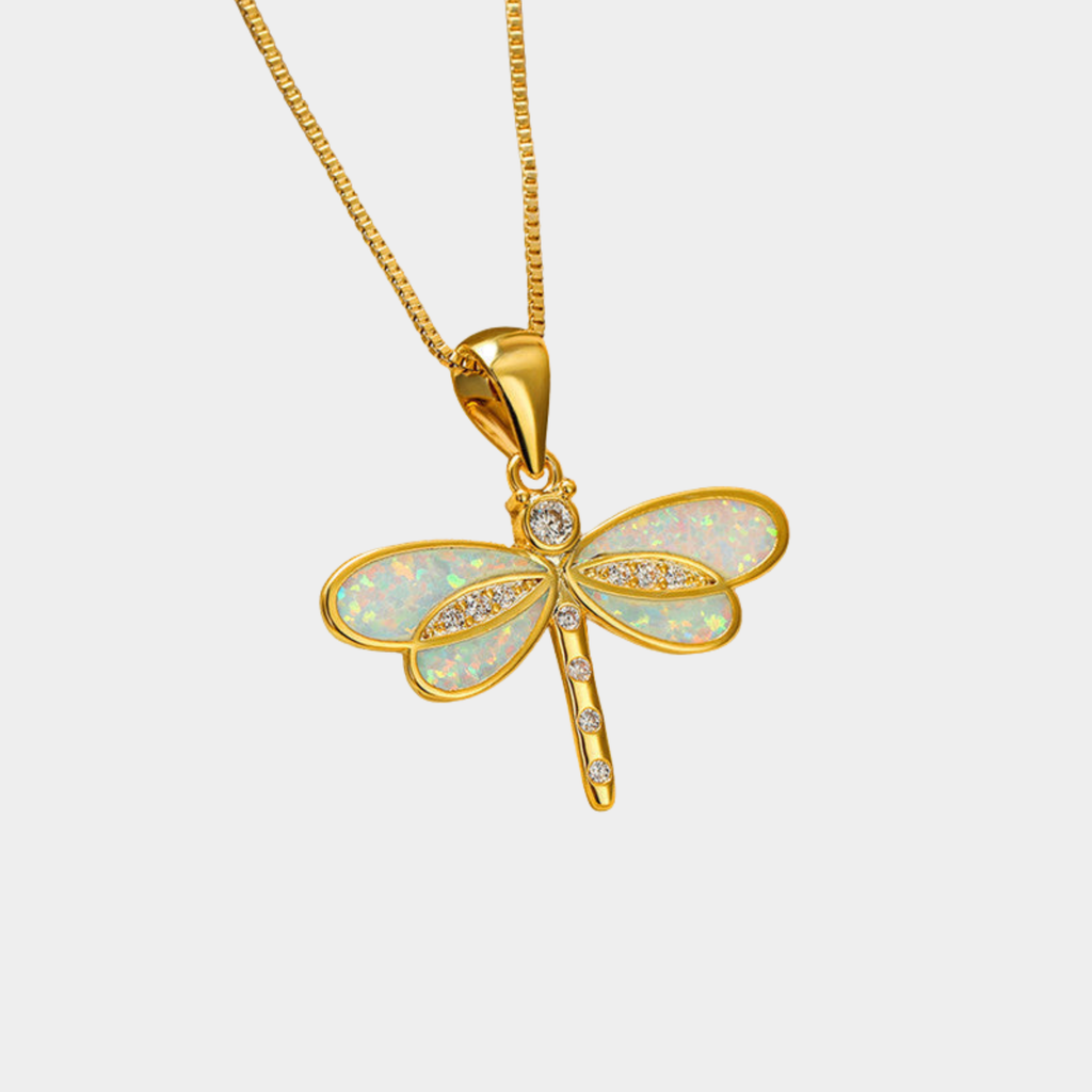 Opal-Embellished Golden Butterfly Necklace