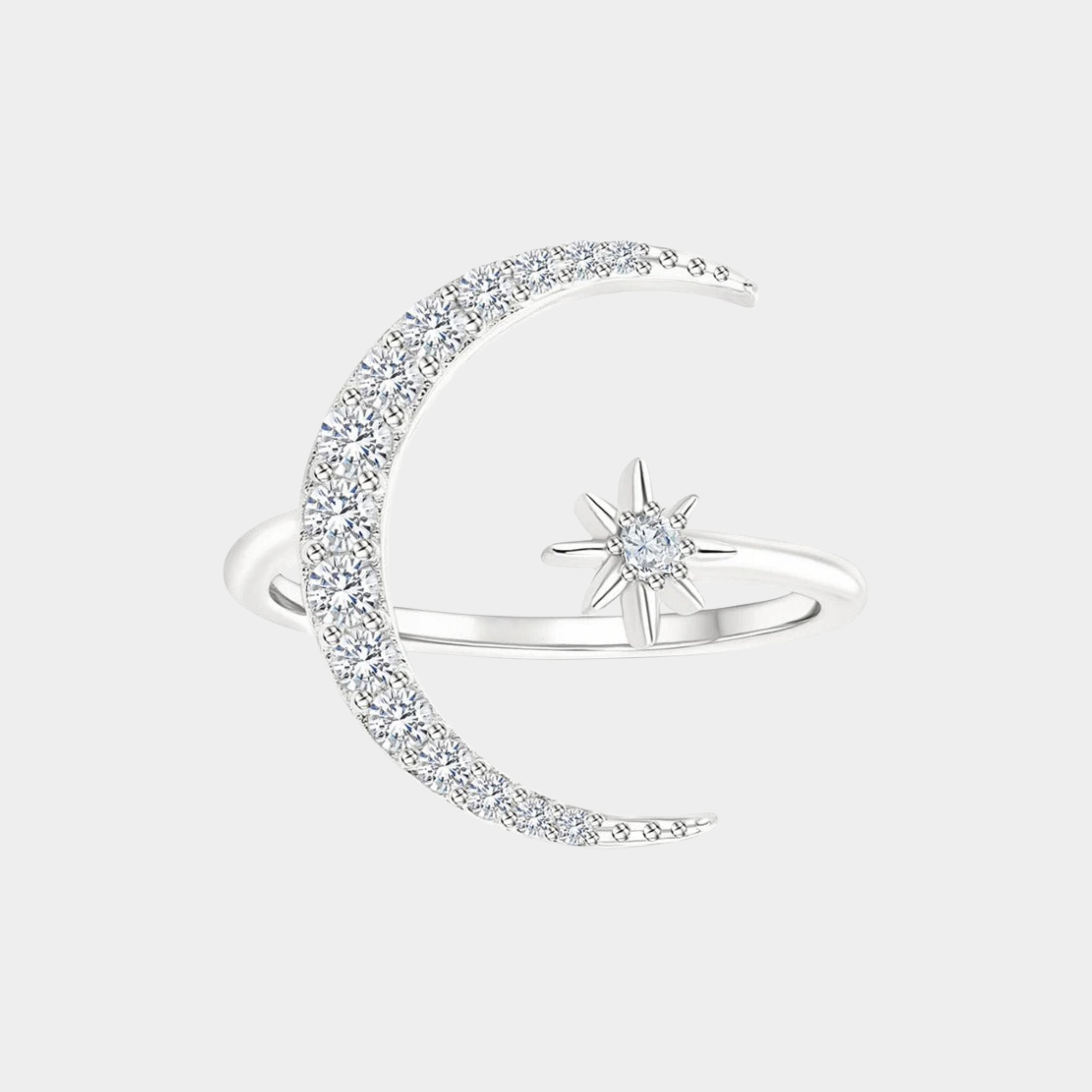 Celestial Silver Ring Featuring Moon and Stars