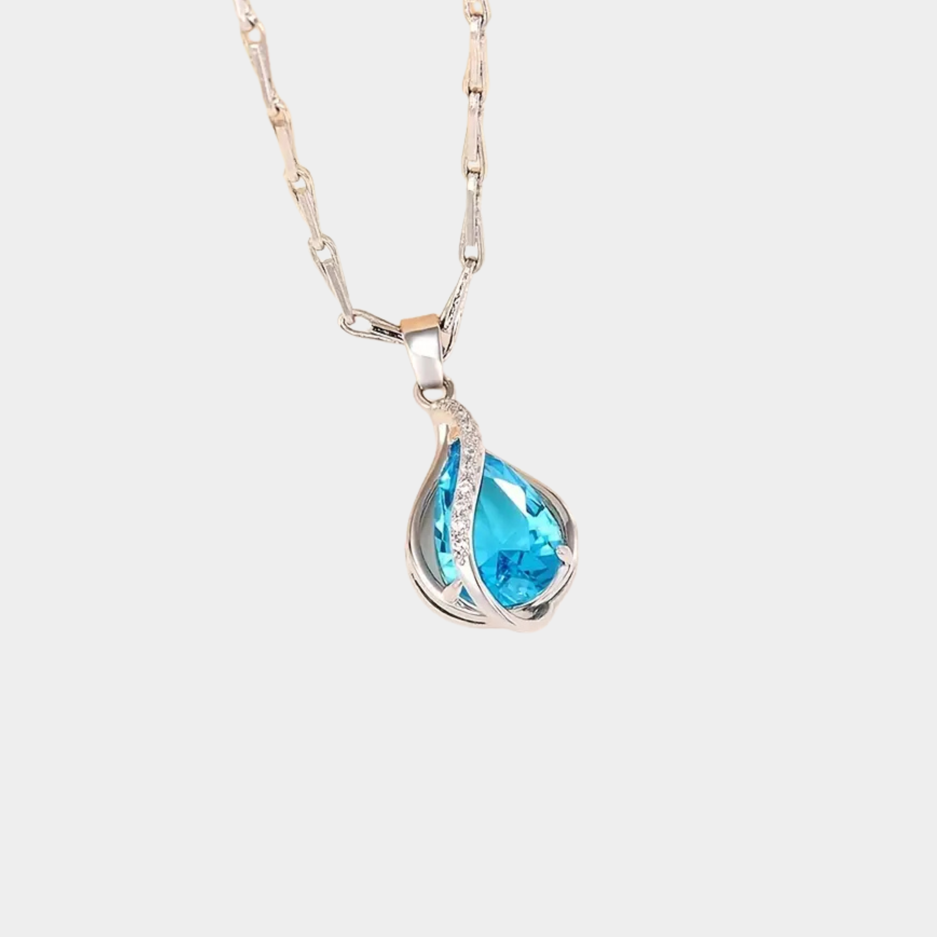 Melina – Silver Necklace Featuring a Light Blue Pendant