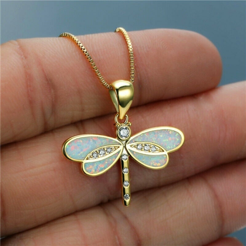 Opal-Embellished Golden Butterfly Necklace