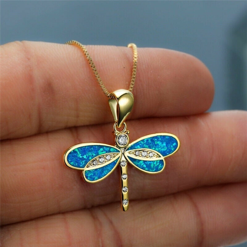 Opal-Embellished Golden Butterfly Necklace