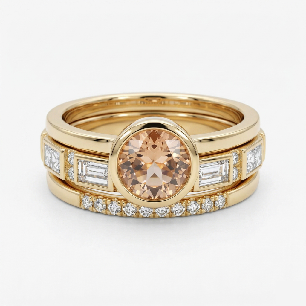 Hope - Inlay Crystal Gold Ring Set