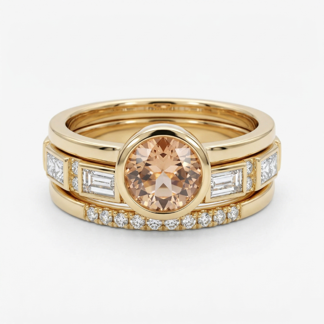 Hope - Inlay Crystal Gold Ring Set