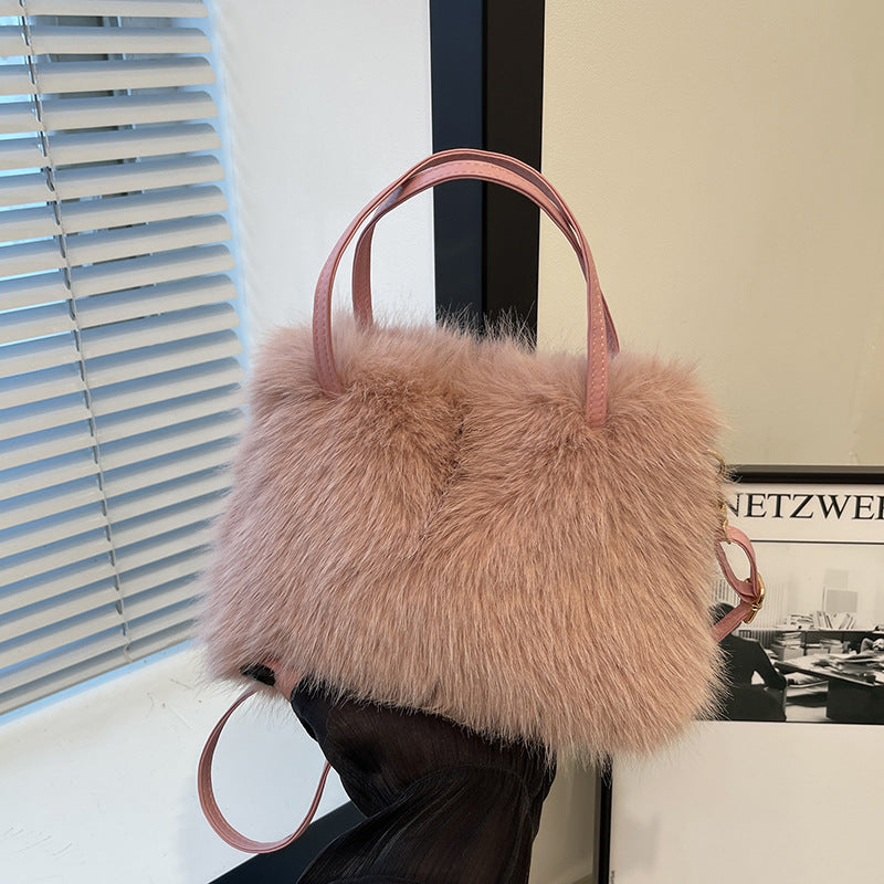 LIZZIE - Chic Faux Fur Mini Handbag with Grip Handle and Shoulder Strap