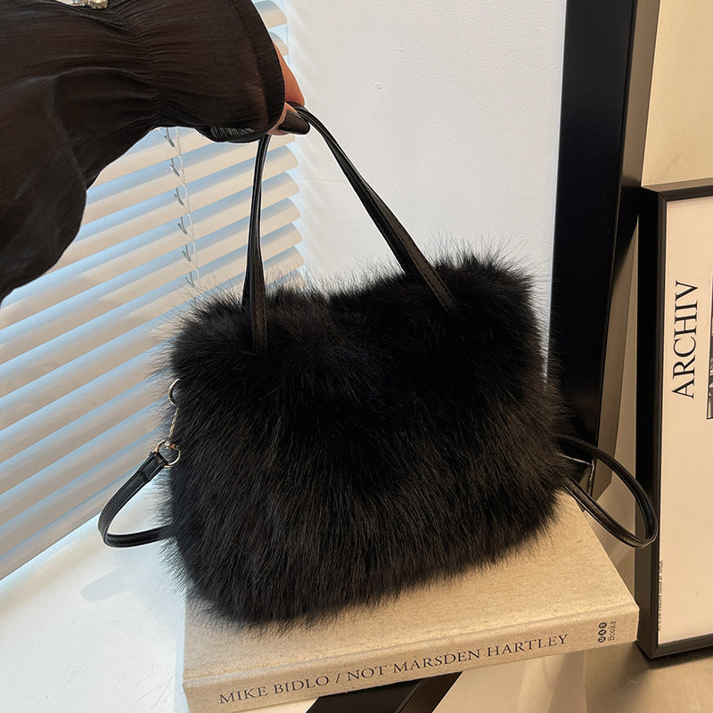 LIZZIE - Chic Faux Fur Mini Handbag with Grip Handle and Shoulder Strap