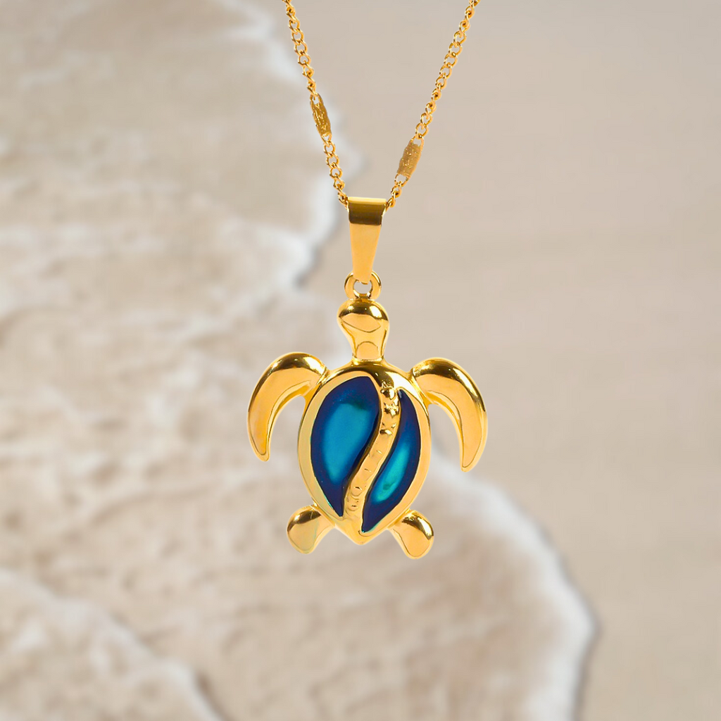 Chantal – Turtle-Shaped Gold Necklace with Blue Opal Accent