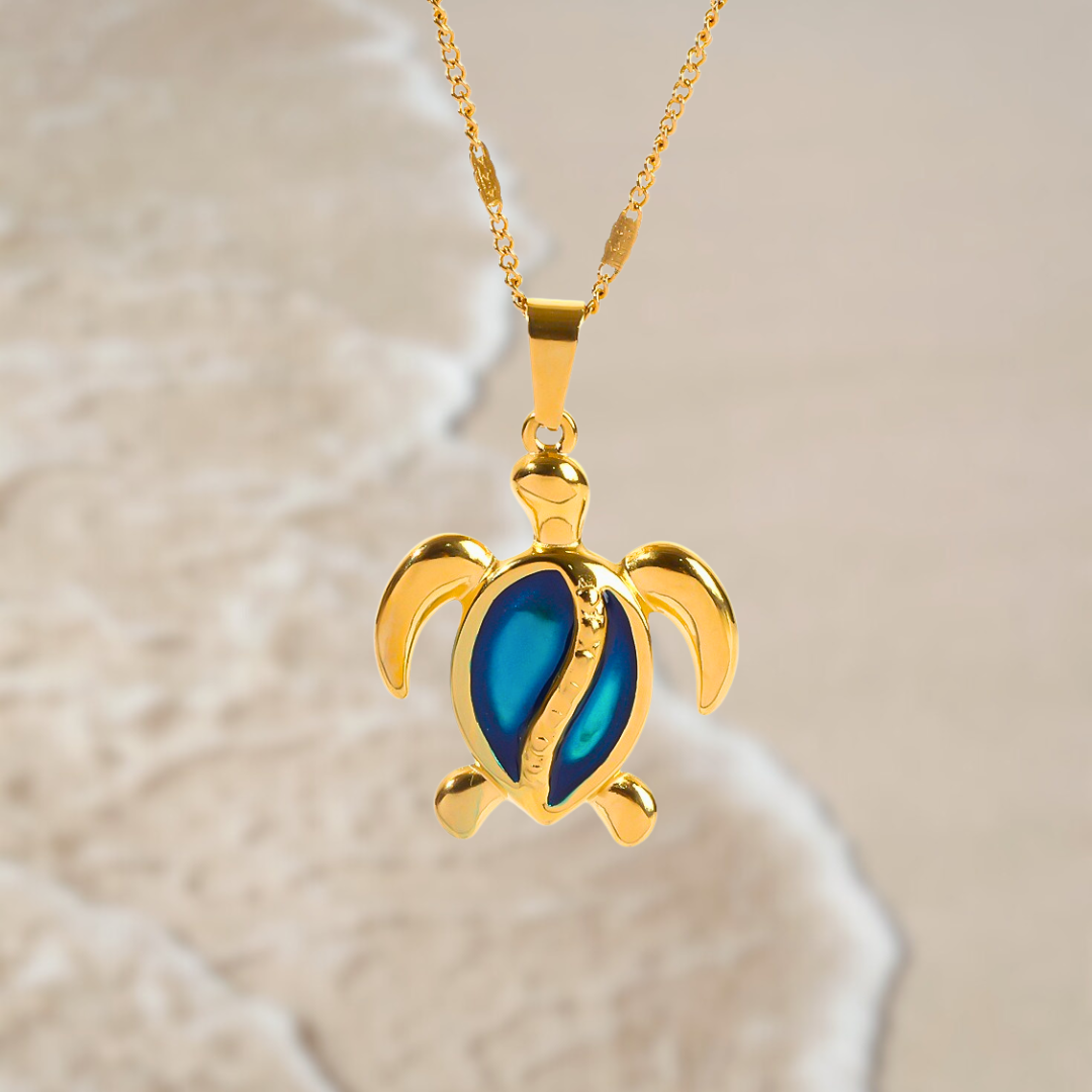 Chantal – Turtle-Shaped Gold Necklace with Blue Opal Accent