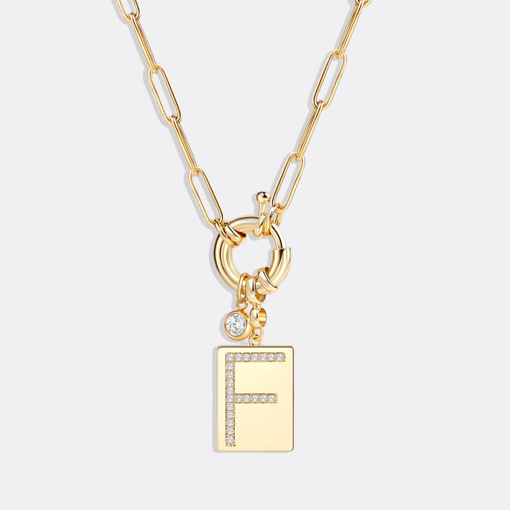 Pave Initial Pendant Necklace with Paperclip Chain