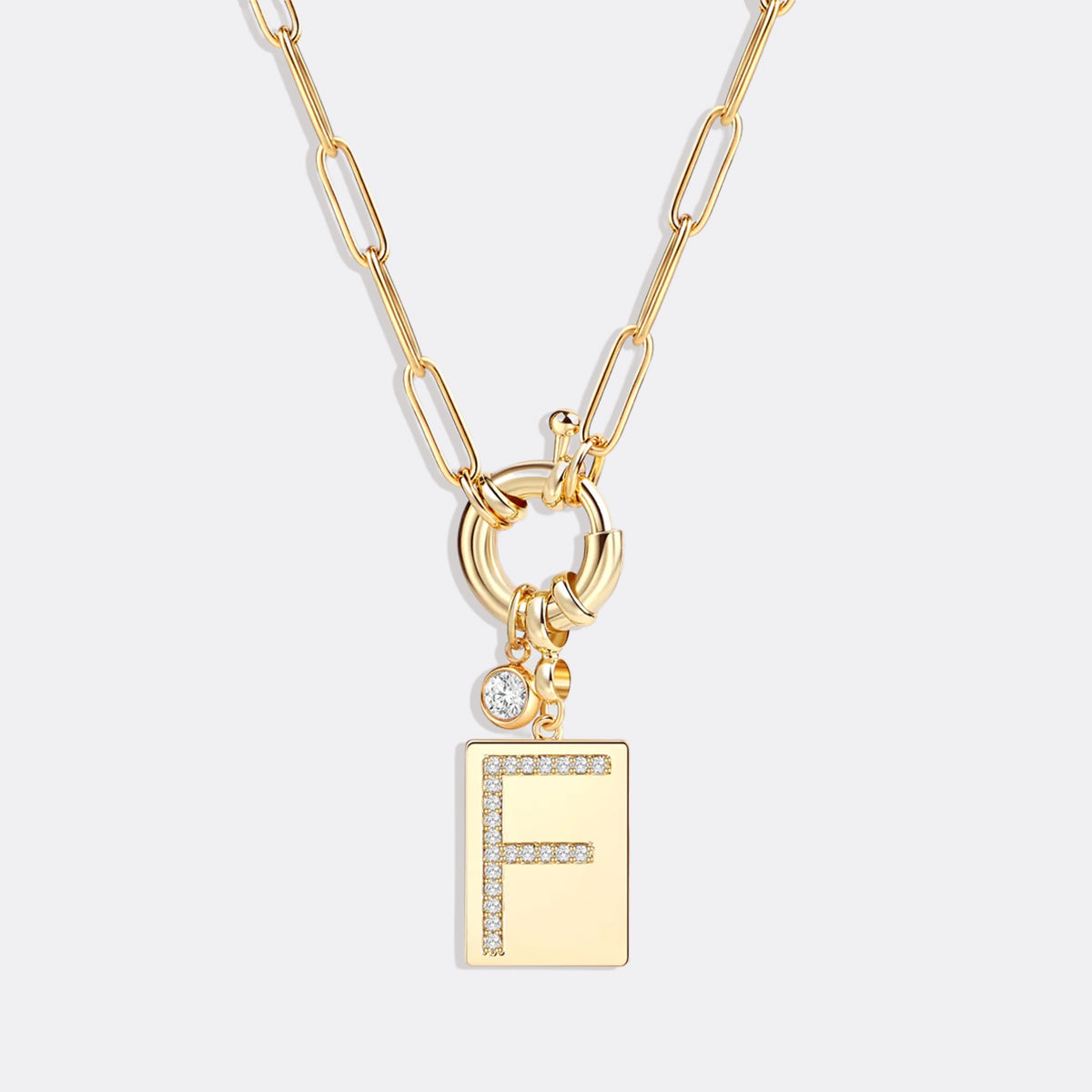 Pave Initial Pendant Necklace with Paperclip Chain