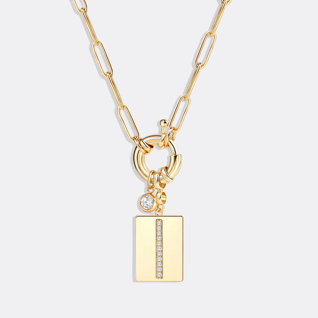 Pave Initial Pendant Necklace with Paperclip Chain