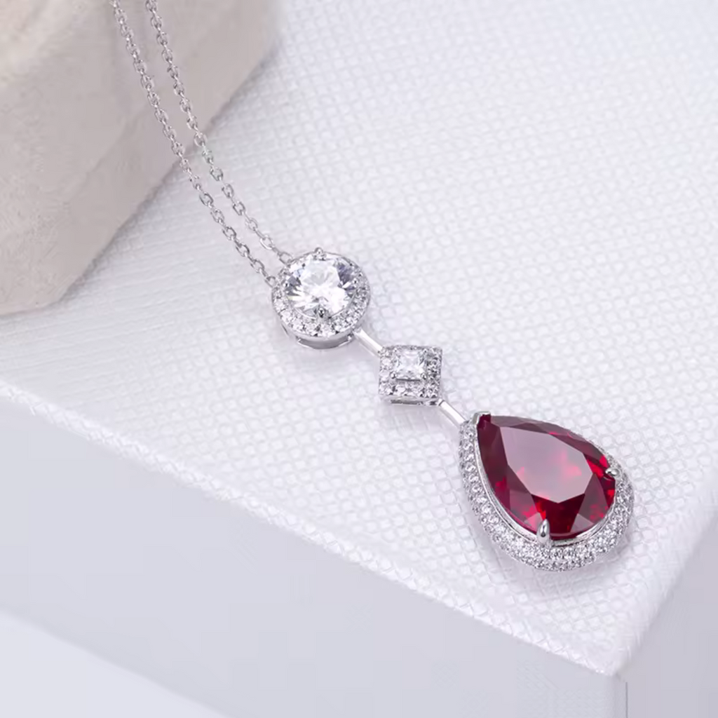 Pia – Ruby Pendant with Elegant Crystal Surround