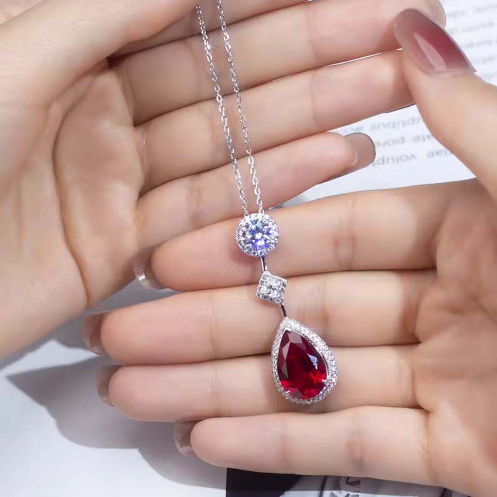 Pia – Ruby Pendant with Elegant Crystal Surround