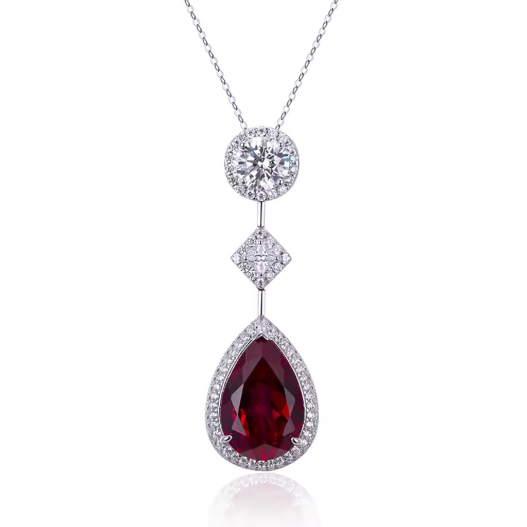 Pia – Ruby Pendant with Elegant Crystal Surround