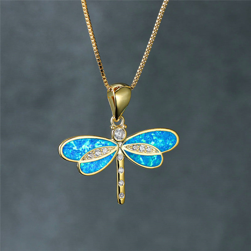 Opal-Embellished Golden Butterfly Necklace