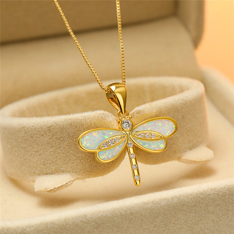 Opal-Embellished Golden Butterfly Necklace