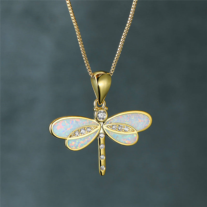 Opal-Embellished Golden Butterfly Necklace