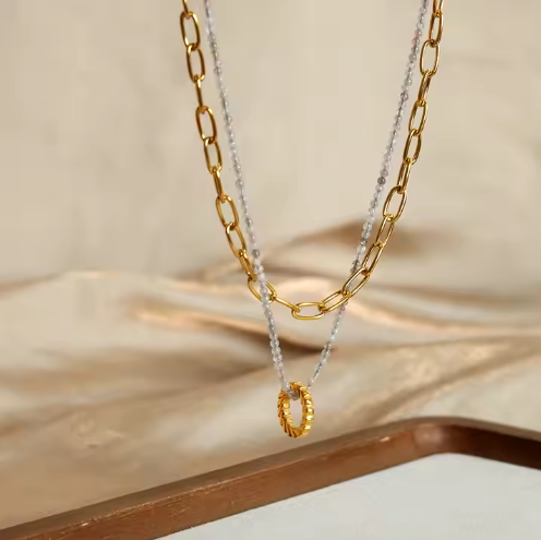 Luisa – Gold Double Strand Pendant Necklace